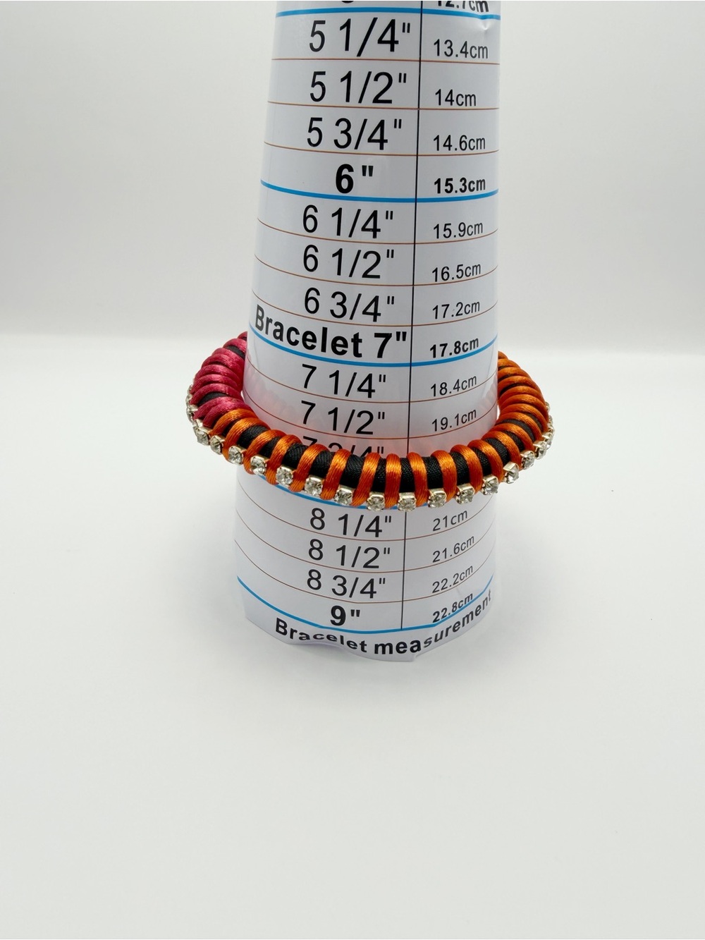 Orange Hot Pink Silk Thread Bangle | Rhinestone Chain Border Statement Bangle - Picture 11 of 14